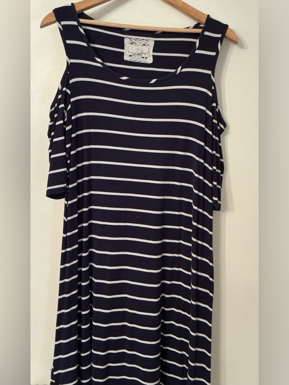 Cupio Cold-Shoulder Navy & White Striped Women’s  Dress or Tunic